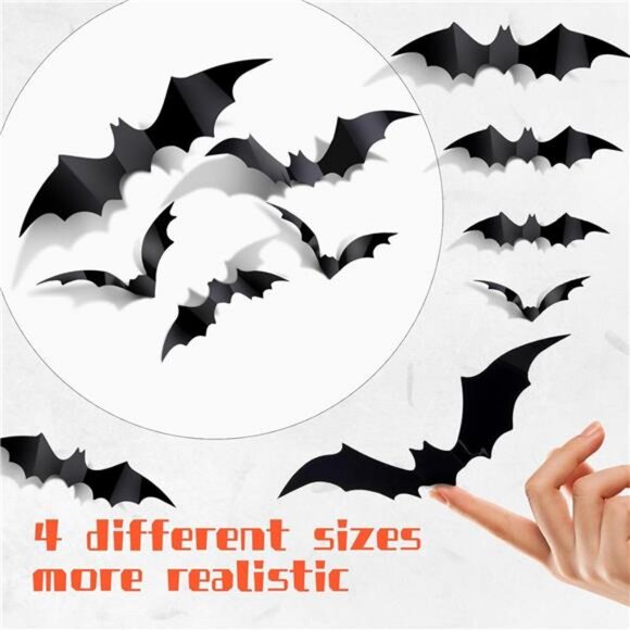 60PCS Bat Decor, Halloween Room Decor, 4 Different Sizes Realistic Waterproof - Picture 5 of 7
